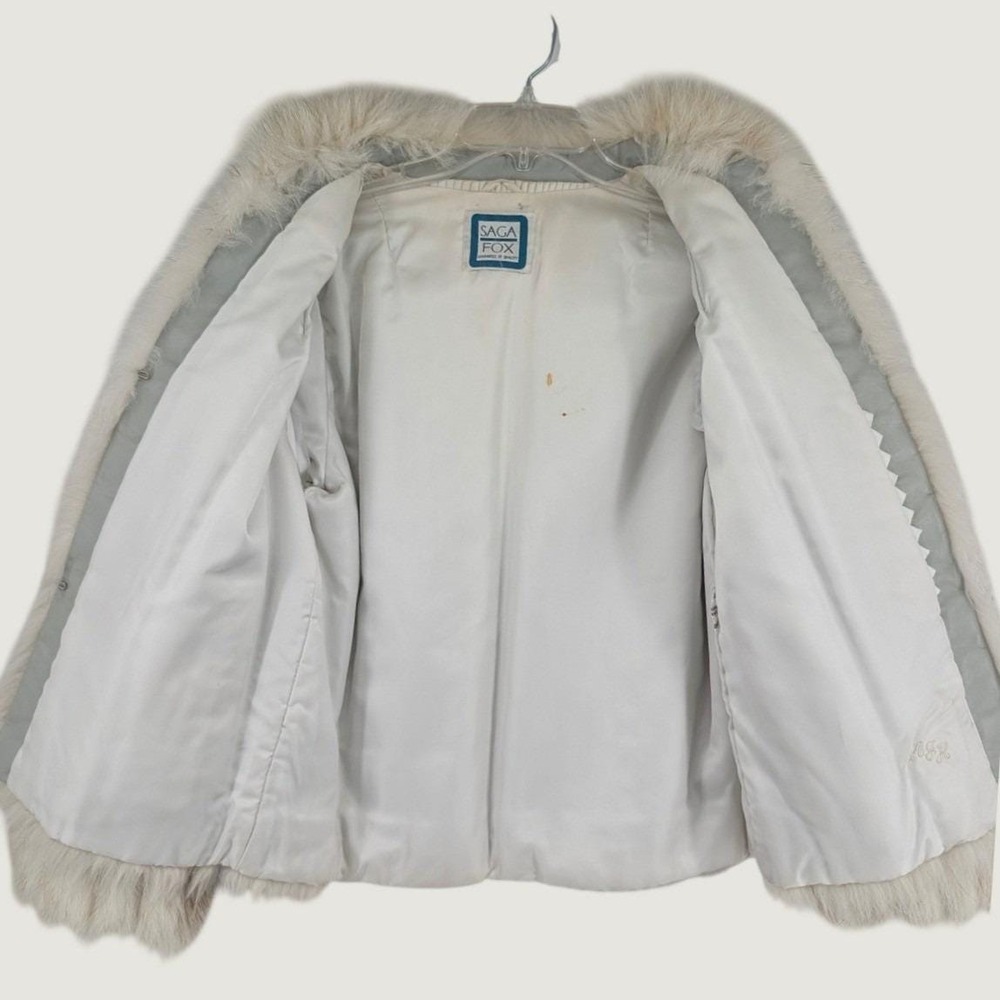 Vintage Saga Blue Fox Fur Jacket Sz Medium Ivory White 80s Luxury Glam Mob Wife - Picture 5 of 16
